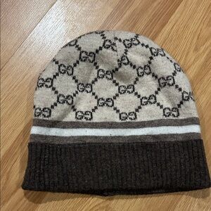 Gucci Beige and Dark Brown Patterned Beanie